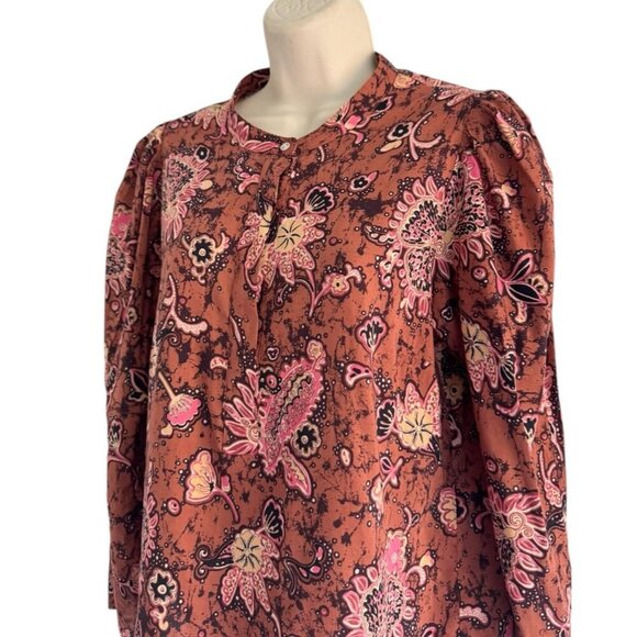 A.L.C.  Women's Sz 4 Cognac and Coral Paisley Marci Blouse - Picture 2 of 8